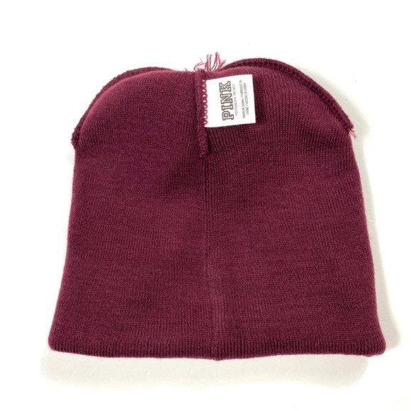 VICTORIA’S Secret Pink Spell out Logo Knitted Winter Snow Hat in Burgundy - Picture 6 of 6